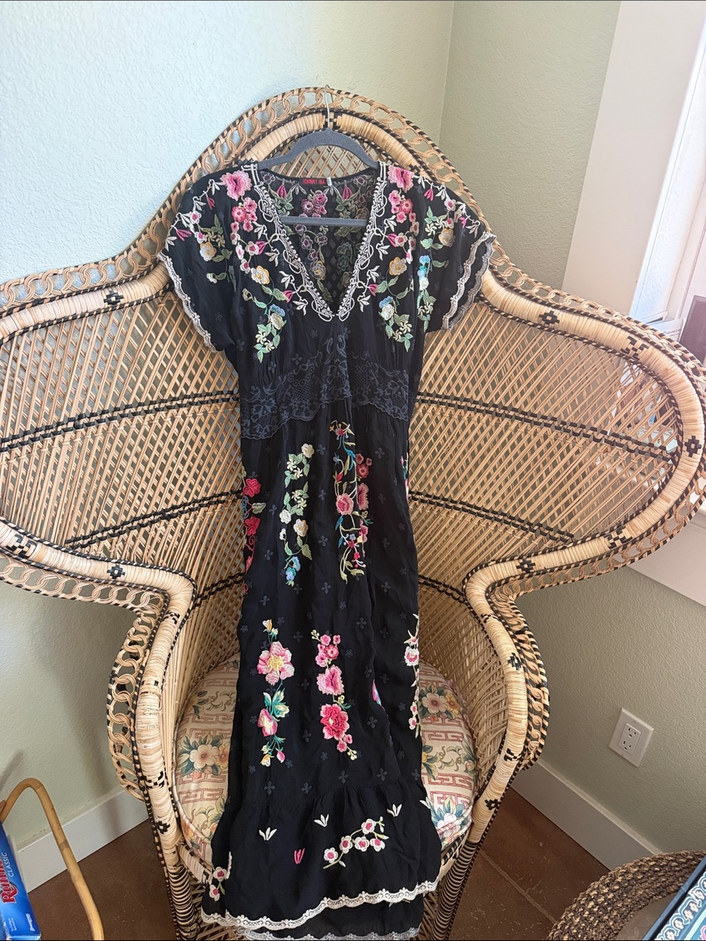 Johnny Was Black Floral Embroidered Maxi Dress